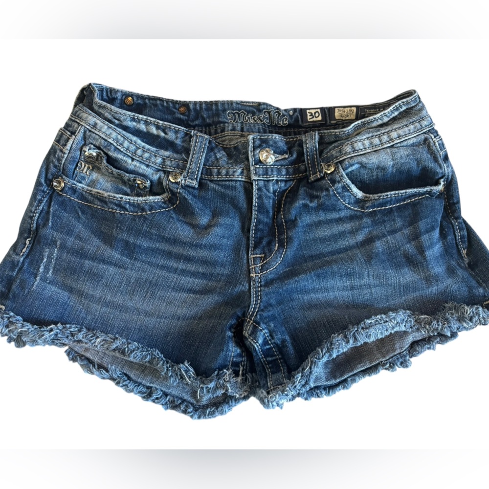Miss Me Blue Denim Frayed Hem Jean Shorts